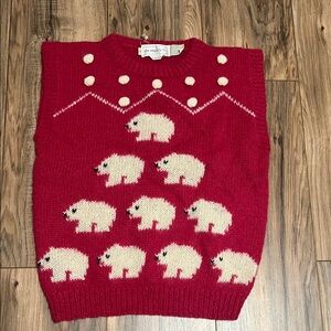 The Eagle’s Eye Vintage Polar Bear Sweater Vest Red Mohair 80s 90s Knit M